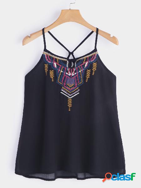 Top Camis bordado en negro