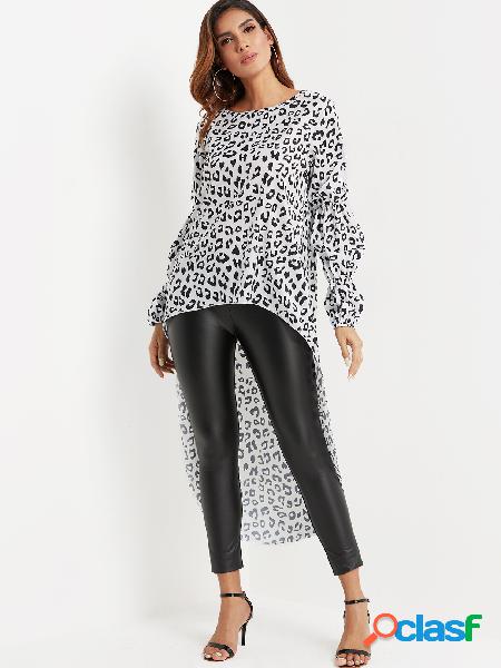 Top estilo túnica con estampado de leopardo manga larga y