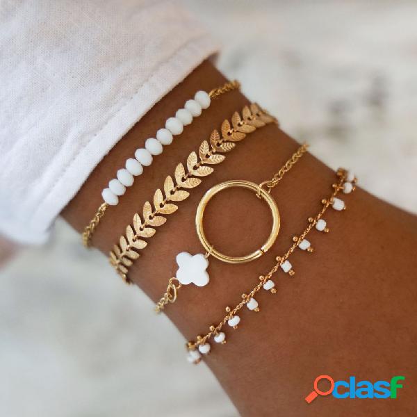 Trébol étnico con cuentas a mano Colgante Pulsera de metal