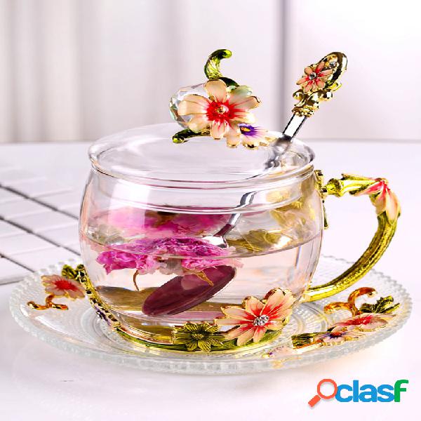Vasos de vidrio resistente al calor Té con cuchara Taza de