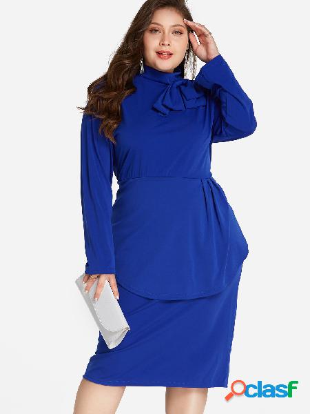 Vestido Tallas Grandes de Bowknot Midi con Diseño Azul