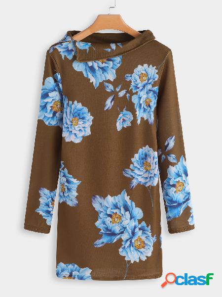 Vestido de sudadera corta con estampado floral marrón