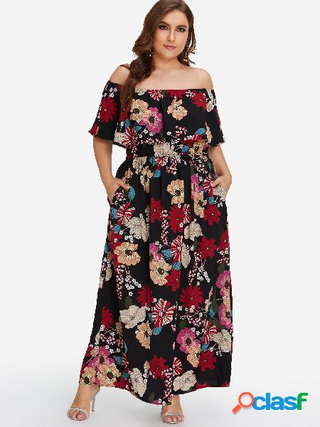 Vestido maxi con hombros descubiertos y estampado floral en