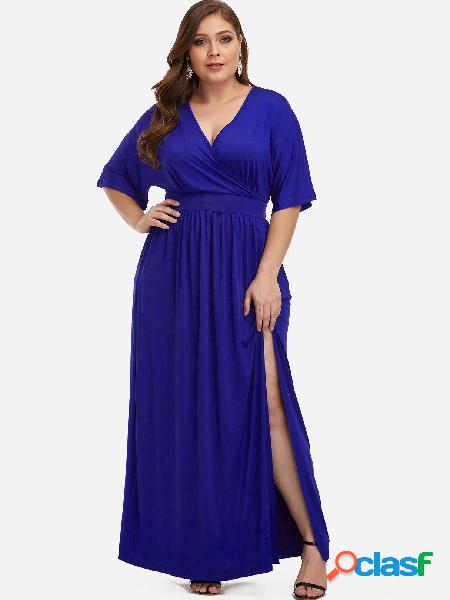 Vestido maxi de talla grande con diseño de abertura azul