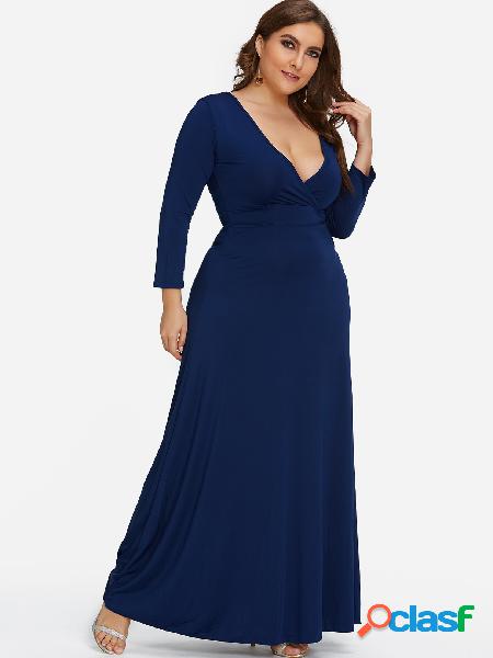 Vestido maxi plisado azul talla grande