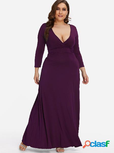 Vestido maxi plisado púrpura de talla grande