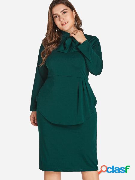 Vestido tallado en verde estilo bowknot midi de talla grande