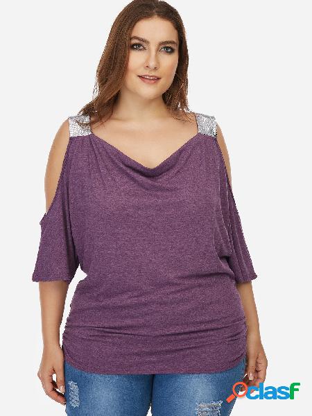 Blusas con cuello en V adornadas con lentejuelas moradas