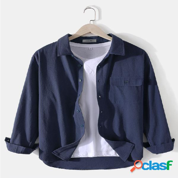 Camisas de manga larga casual lisas lisas 100% algodón para