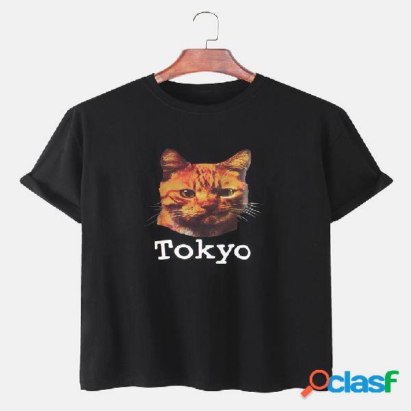 Camiseta para hombre Tokyo Gato estampada transpirable