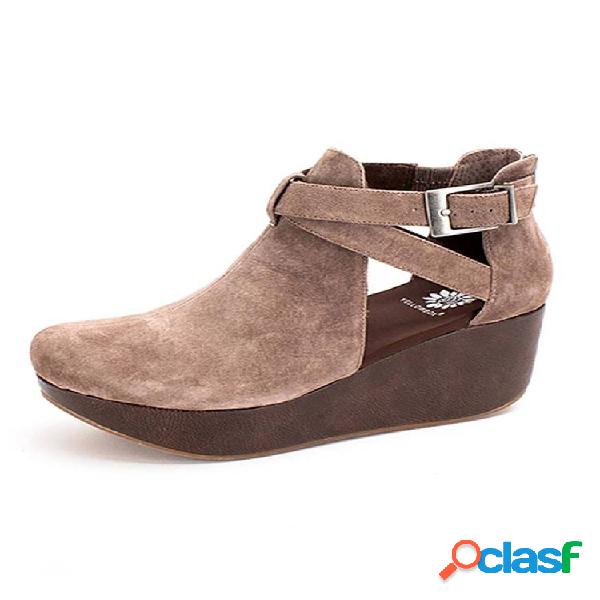 Cuñas de plataforma casual con hebilla cómoda y cómoda