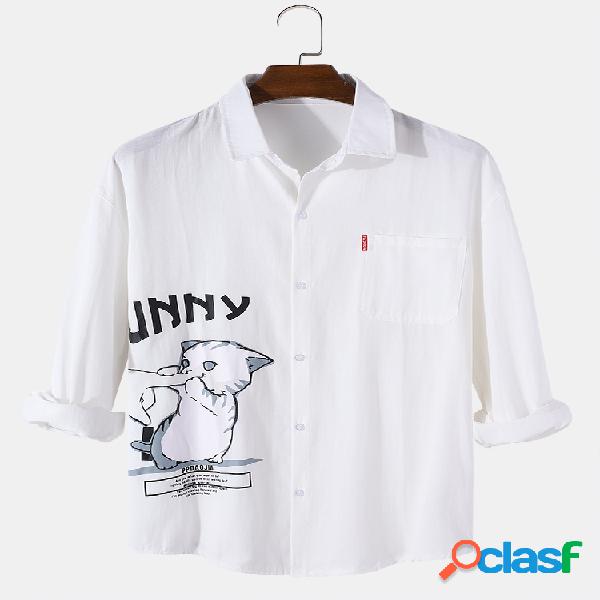 Dibujos animados para hombre Gato Camisas de manga larga