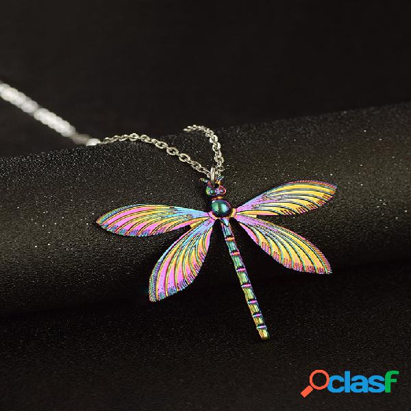 Libélula de colores Mujer Collar Cadena de acero inoxidable