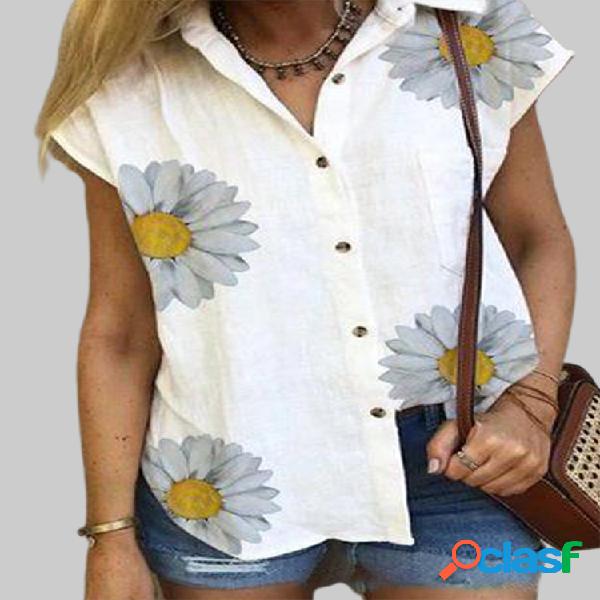 Manga corta estampado de flores casual Camisa para Mujer