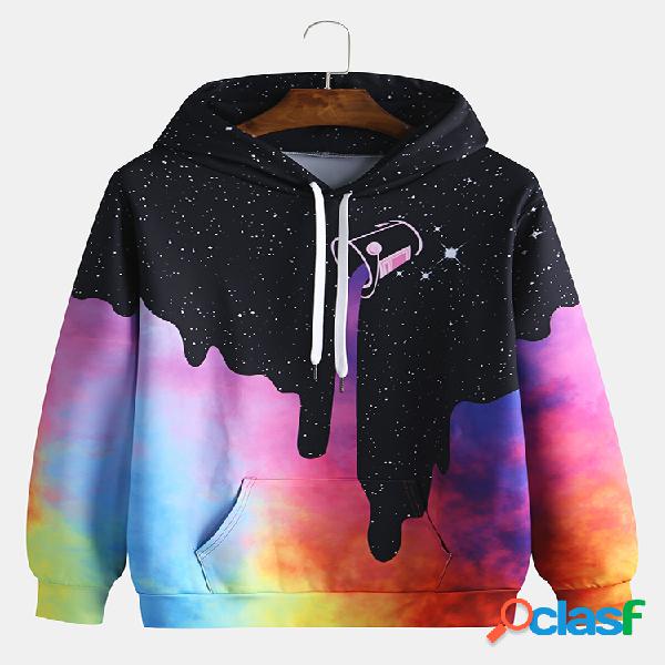 Mens Cool Gradient Loose Digital Printing Tie Dyed Capucha