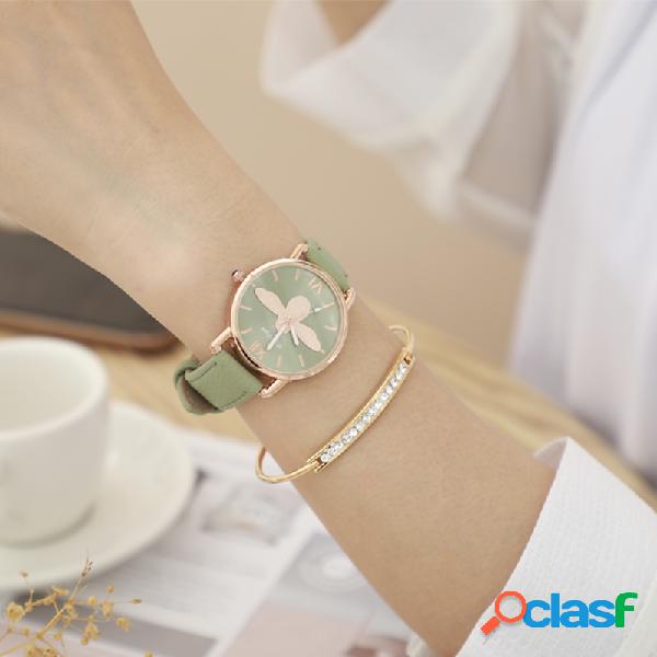 Moda Cute Mujer Relojes Oro rosa Caso Cuero Banda Números