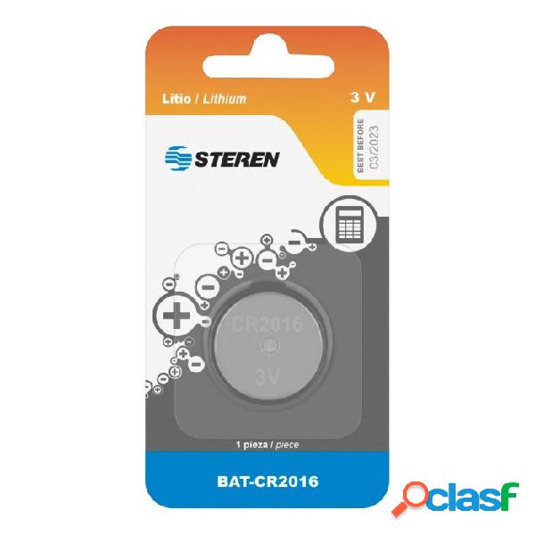 Steren Pila No Recargable Botón CR2016, 2cm, 3V, 1 Pieza
