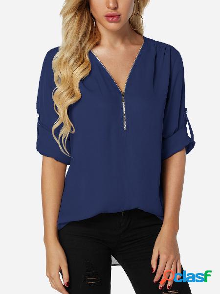 Camiseta de manga larga ajustable con cuello en pico y