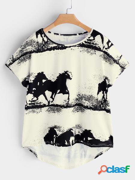 Camisetas con manga corta cuello redondo estampado café