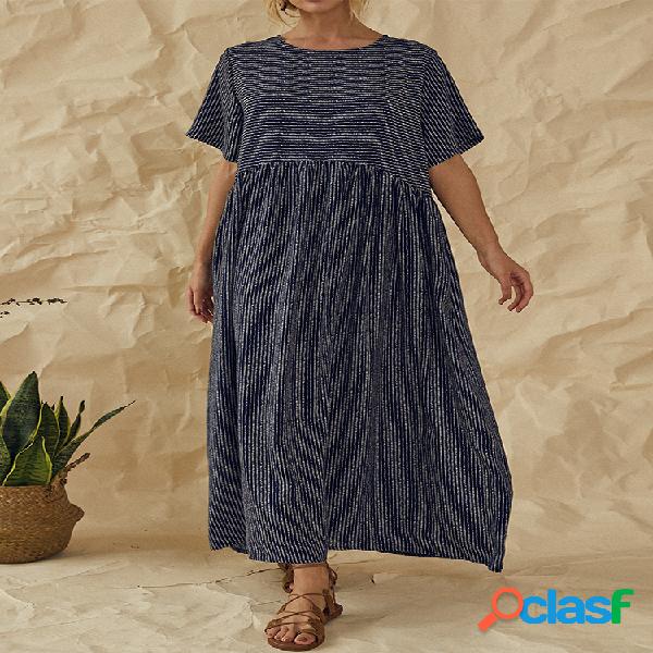Cintura imperio de rayas bohemias Plus Talla A-line Vestido