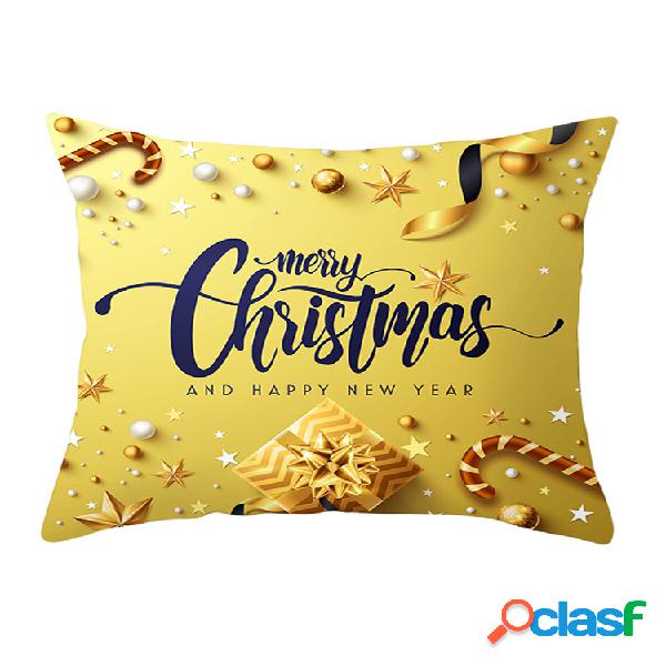 Cojín de lino de la Feliz Navidad de Golden Jingle Caso