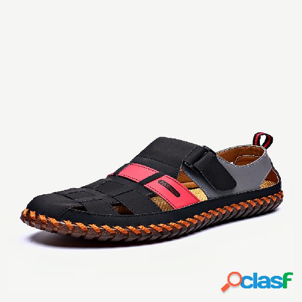 Cuero estilo tejido cosido a mano con punta cerrada para