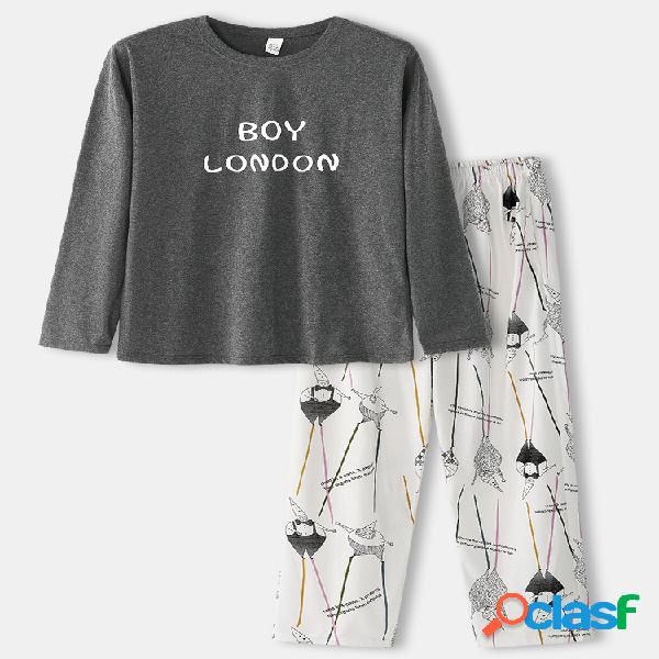 Cute London Boy Print Home Comfy Cotton Dos piezas Conjuntos