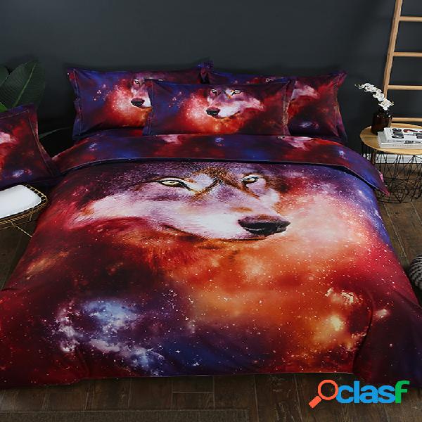 Juego de ropa de cama de lobo animal 3D Fundas de almohada