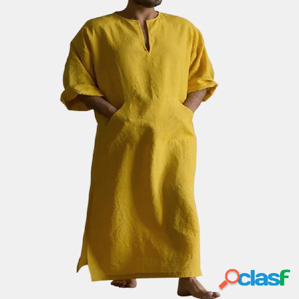 Kaftan de algodón de color sólido para hombre vendimia