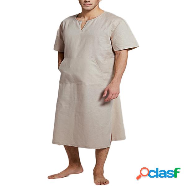 Ropa de dormir de lino y algodón para hombre Túnica Kaftan