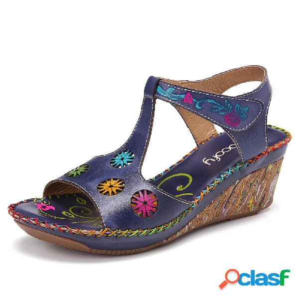 SOCOFY Flor de corte bohemio de cuero Patrón Gancho Cuña