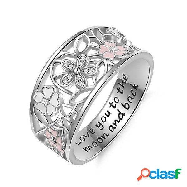 Sweet Pink Flower Charm Letters Grabado Finger Anillos