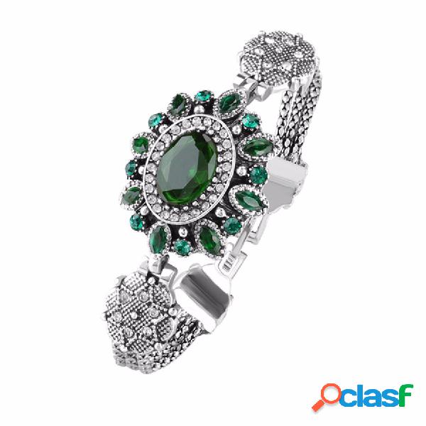Vintage Cuff Pulsera Oval Rhinestone Water Drop chapado en