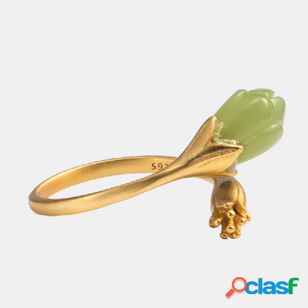 vendimia S925 Anillo de plata de jade de Hetian Orquídea de
