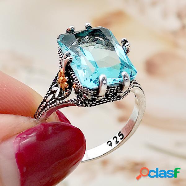 vendimia S925 Square Highland Topaz Finger Ring Geometric
