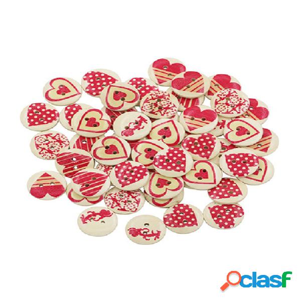 50 piezas 20 mm rojo Corazón estampado redondo de madera