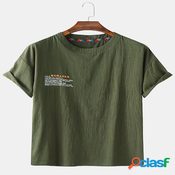 Camisetas de manga corta de lino con estampado de lema