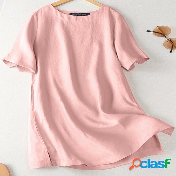 Casual Split Color sólido Plus Tamaño Blusa larga