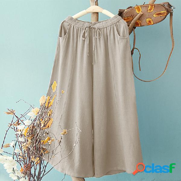 Cintura elástica casual de pierna ancha Plus Talla