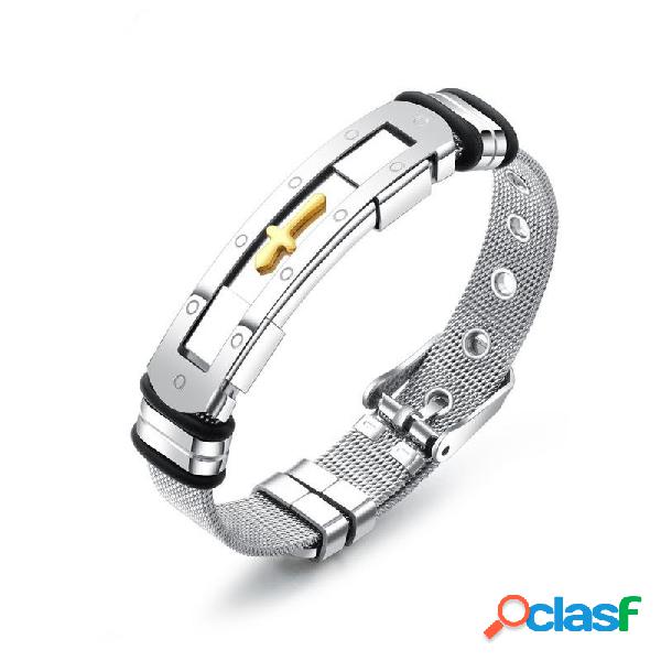 Classic Gold Cross Charm pulseras para hombre de acero