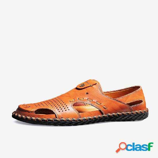 Cuero sin cordones cosido a mano con punta cerrada para