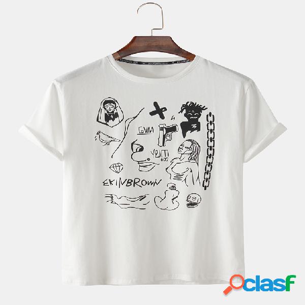 Hombres algodón divertido graffiti imprimir camiseta casual