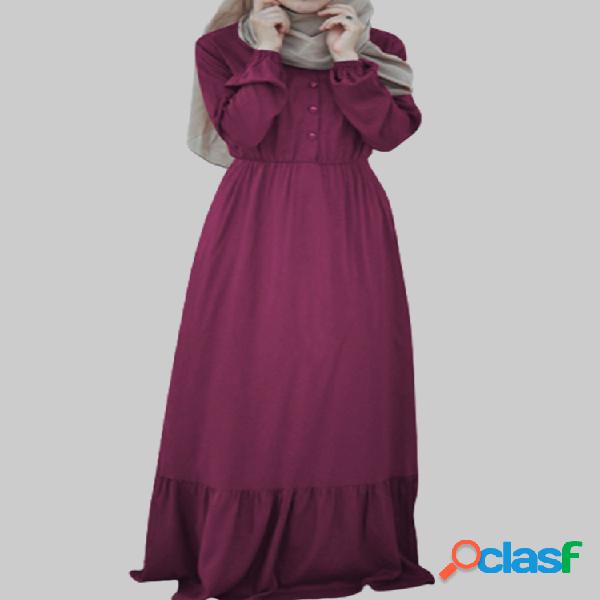 Patchwork Color sólido Manga larga Plus Talla Maxi Vestido