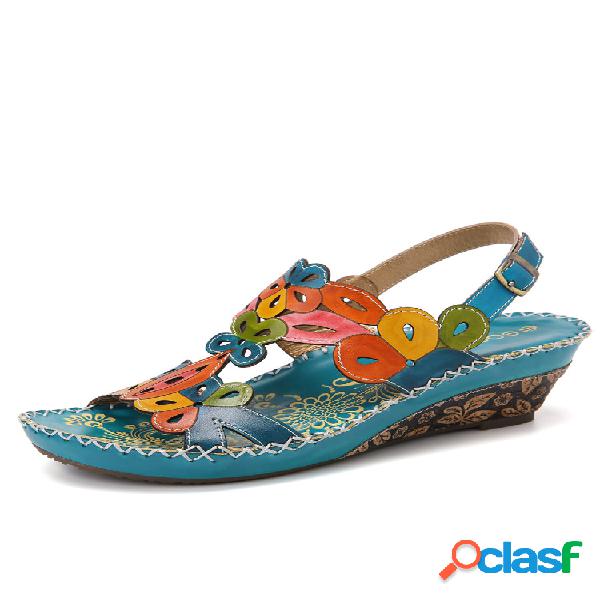 SOCOFY Cuña de costura con aberturas florales y hebilla de