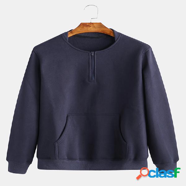 Sudaderas de felpa con cremallera y medio color liso liso