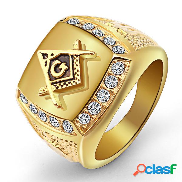 Trendy Gold Square anillo de acero titanium Rhinestone