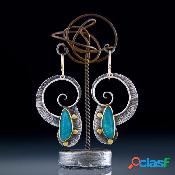 vendimia Plata 925 Mujer Pendientes Espiral Ópalo de