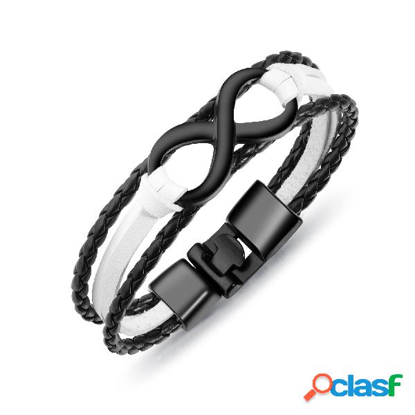 vendimia Pulsera de cuero tejido multicapa Hueco geométrico