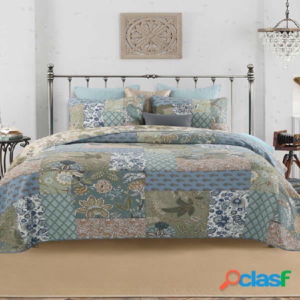 3Pcs Shabby Chic Floral Patchwork Colcha Almohada Set 100%