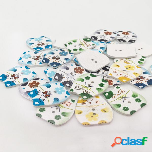 50 piezas pintadas Lucky Gato Madera Botones Carpintería de